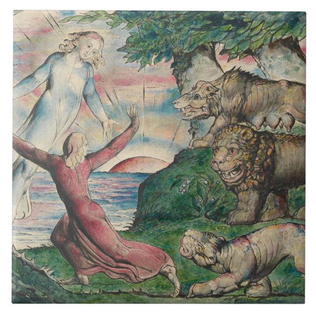 William Blake -Dante Running from the three Beasts Tile (Front)