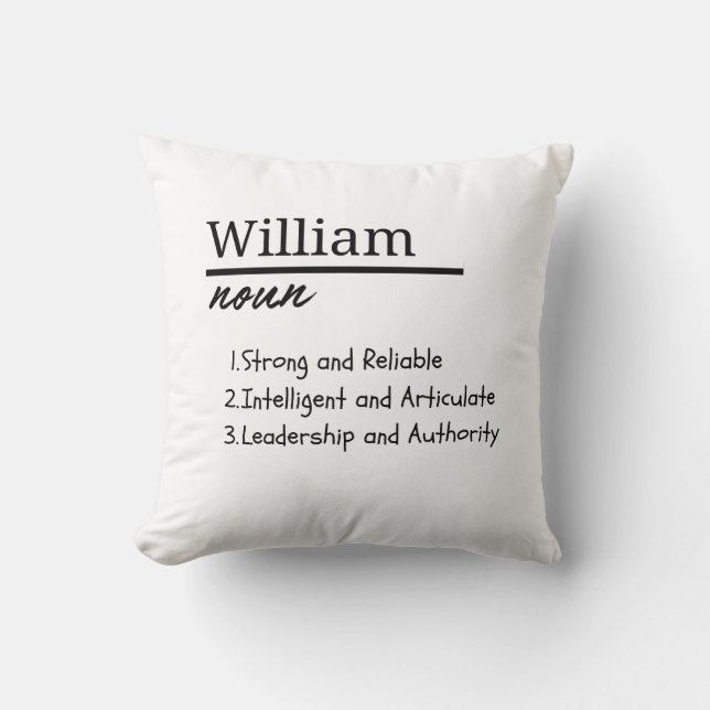William, Boy Personalised Name Definition Cushion (Front)