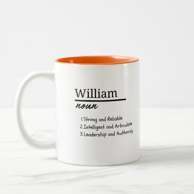 William, Boy Personalised Name Definition Two-Tone Coffee Mug (Left)