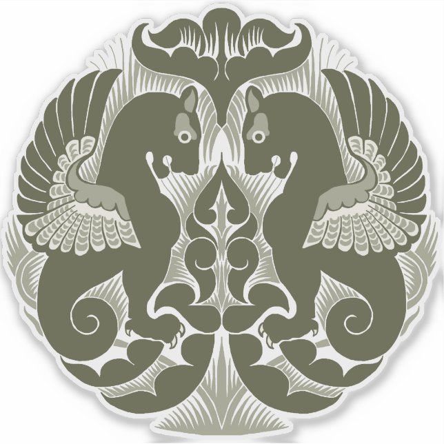 William De Morgan Green Griffins Vinyl Sticker (Front)