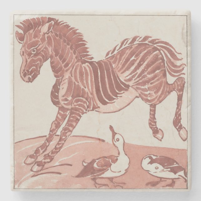 William De Morgan - Kicking Zebra   Stone Coaster (Front)