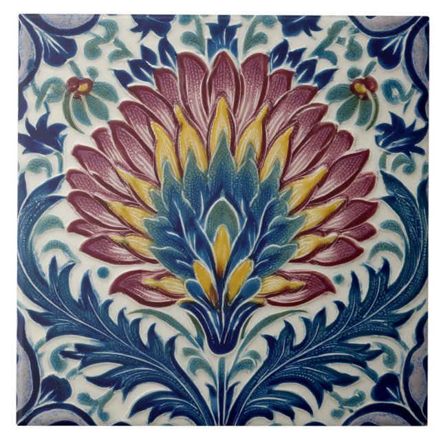 William De Morgan Oriental Flower Tile (Front)