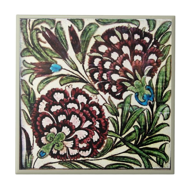 William * De Morgan Purple Flowers Green Leaves Tile (Front)