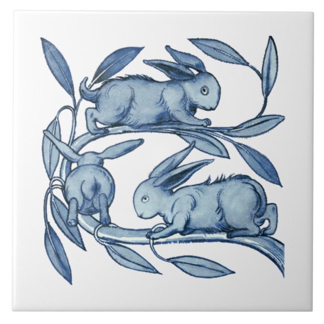 William De Morgan Rabbits Ceramics Tile (Front)
