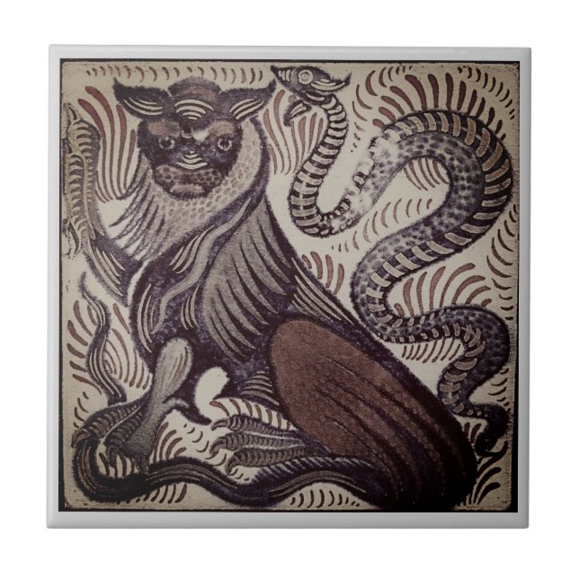 William * De Morgan Tiger and Snake Brown| Tile (Front)