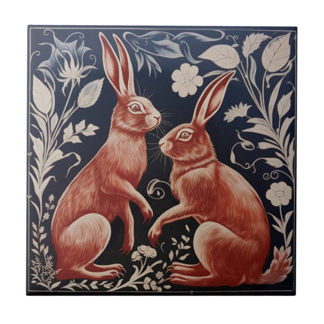 William De Morgan Two Hares  Tile (Front)