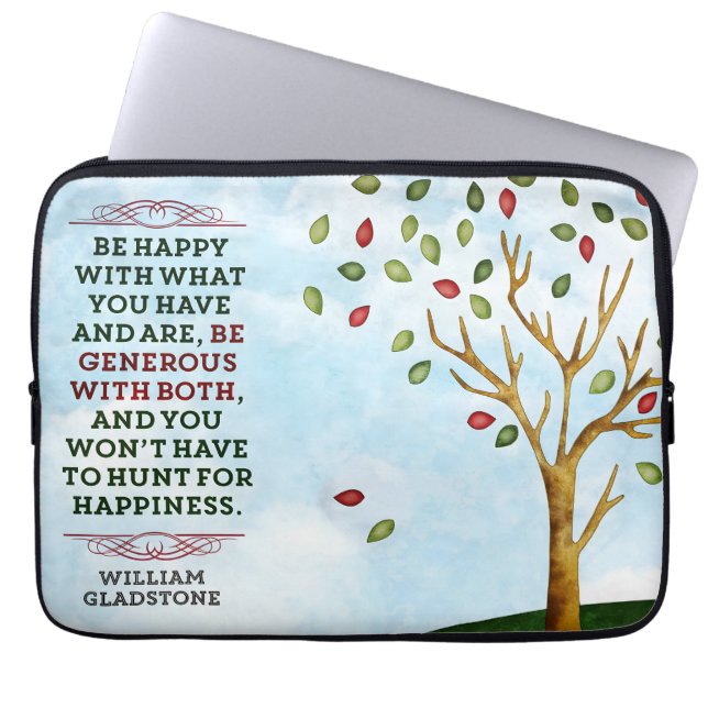 William Gladstone Inspirational Quote "Happiness" Laptop Sleeve (Front)