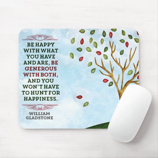 William Gladstone Inspirational Quote "Happiness" Mouse Mat (With Mouse)
