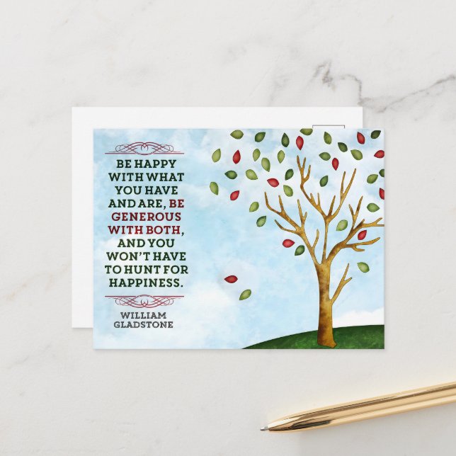 William Gladstone Inspirational Quote "Happiness" Postcard (Front/Back In Situ)