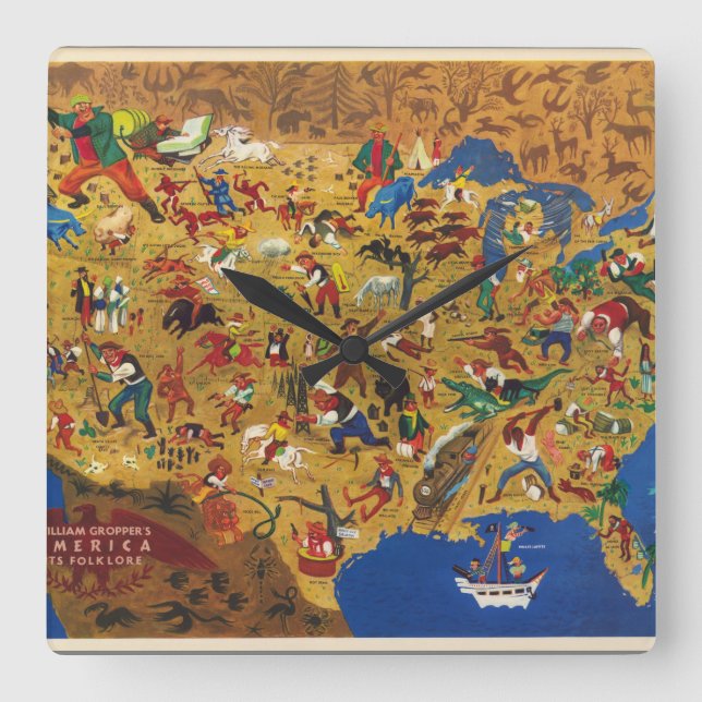 William Gropper's America - Cartoon Folklore Square Wall Clock (Front)