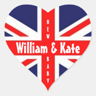 William & Kate/New Baby-Union Jack Heart Heart Sticker