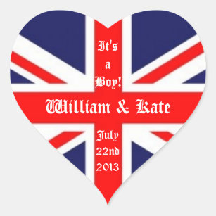 William & Kate/Royal Baby Boy-Union Jack Heart Sticker