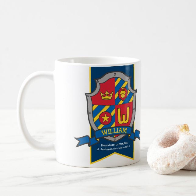 William letter W heraldry knight lion name meaning Coffee Mug (With Donut)