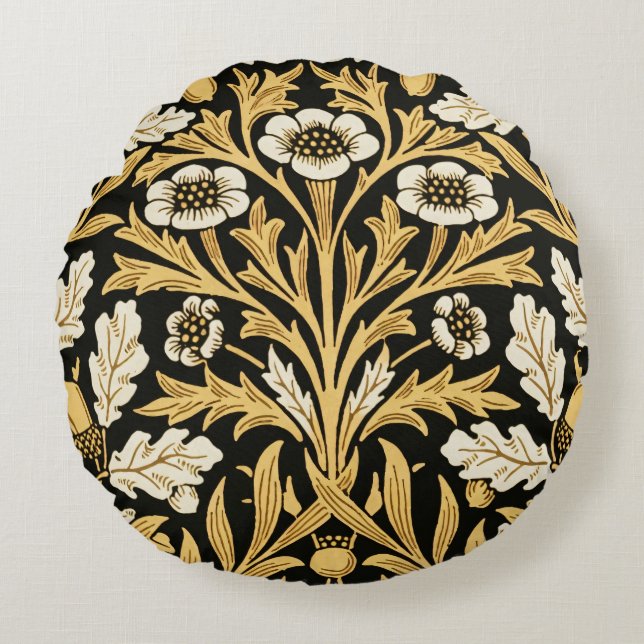 William Mirrors Acorns & Oak Leaves Autumn Garden Round Cushion (Front)