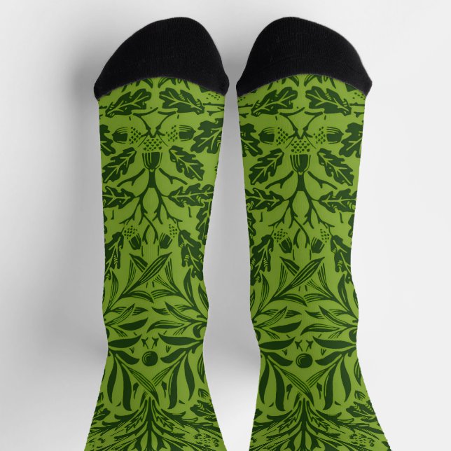 William Mirrors Acorns & oak leaves Pattern Green Socks (Top)