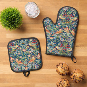 William Moris Strawberry Thief Birds Oven Mitt & Pot Holder Set