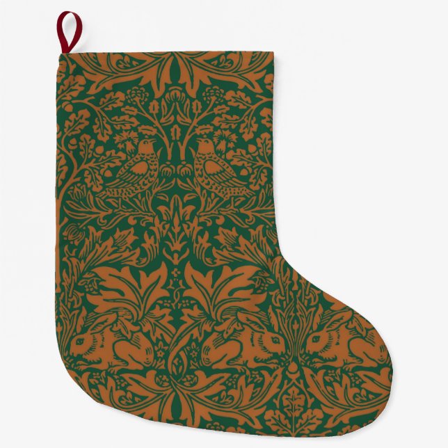 William Morris 1881 Birds, Rabbit Floral Pattern  Large Christmas Stocking (Front)