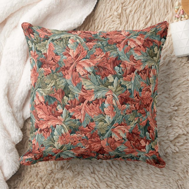 William Morris Acanthus Botanical Red Green Cushion (Blanket)