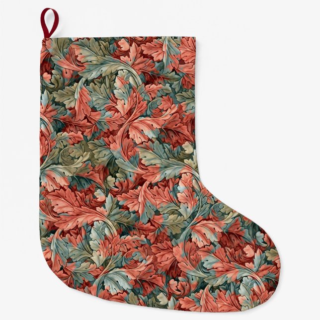 William Morris Acanthus Botanical Red Green Large Christmas Stocking (Front)