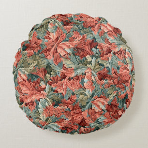 William Morris Acanthus Botanical Red Green Round Cushion