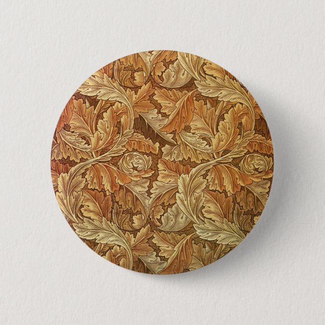 William Morris Acanthus Brown Autumn Leaves 6 Cm Round Badge (Front)