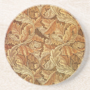 William Morris Acanthus Brown Autumn Leaves Coaster