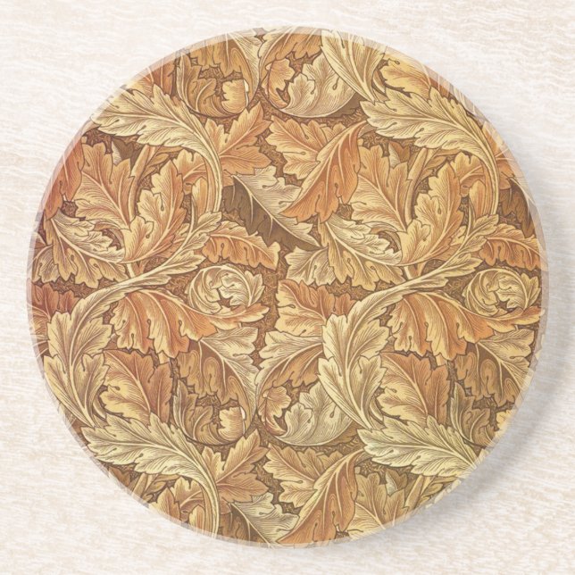 William Morris Acanthus Brown Autumn Leaves Coaster (Front)