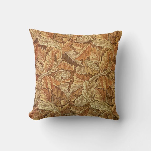 William Morris Acanthus Brown Autumn Leaves Cushion (Front)