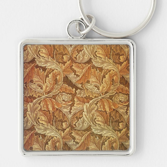 William Morris Acanthus Brown Autumn Leaves Key Ring (Front)