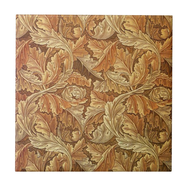 William Morris Acanthus Brown Autumn Leaves Tile (Front)
