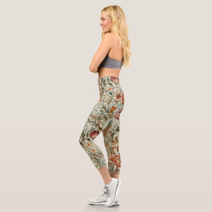 William Morris Acanthus Embroidery Floral Pattern Capri Leggings