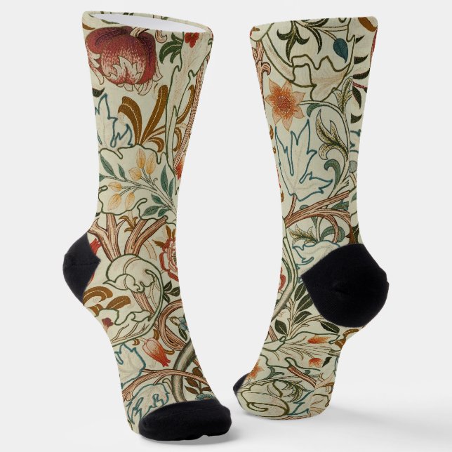 William Morris Acanthus Embroidery Floral Pattern  Socks (Angled)