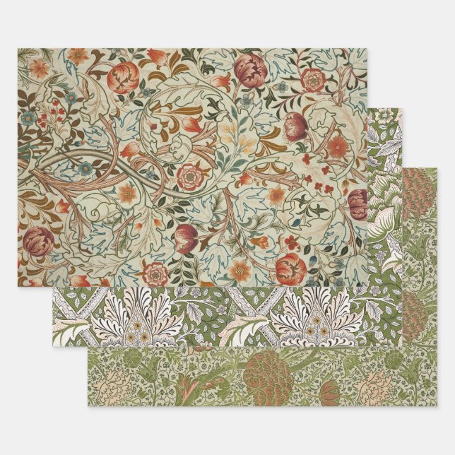 William Morris Acanthus Embroidery Floral Pattern  Wrapping Paper Sheet (Set)