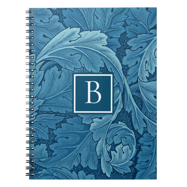 William Morris Acanthus in Blue with Monogram Notebook (Front)