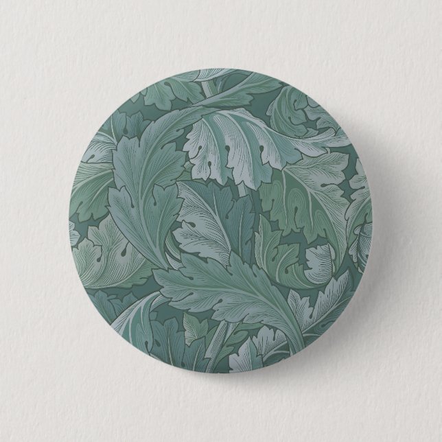 William Morris Acanthus Leaf Teal Blue Pattern 6 Cm Round Badge (Front)