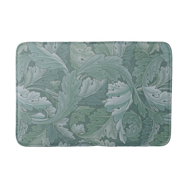 William Morris Acanthus Leaf Teal Blue Pattern Bath Mat (Front)