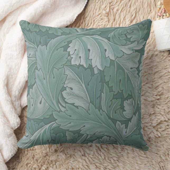 William Morris Acanthus Leaf Teal Blue Pattern Cushion (Blanket)