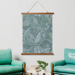 William Morris Acanthus Leaf Teal Blue Pattern Hanging Tapestry