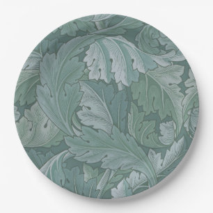 William Morris Acanthus Leaf Teal Blue Pattern Paper Plate