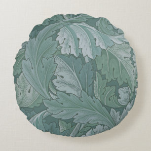 William Morris Acanthus Leaf Teal Blue Pattern Round Cushion