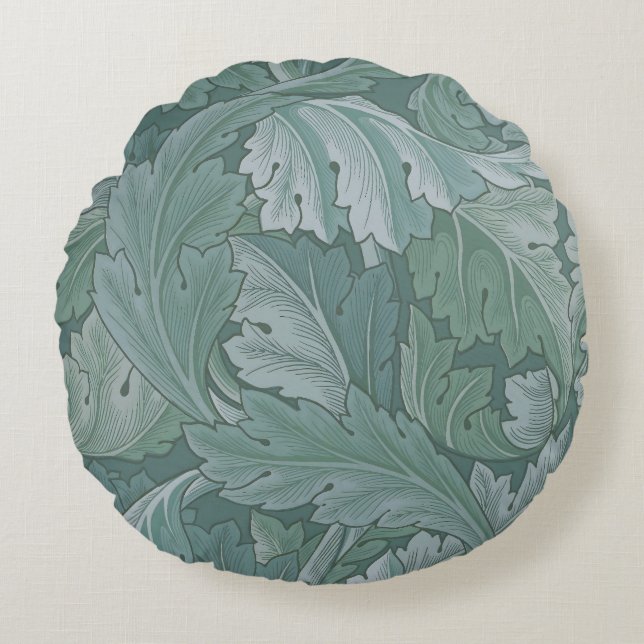 William Morris Acanthus Leaf Teal Blue Pattern Round Cushion (Front)