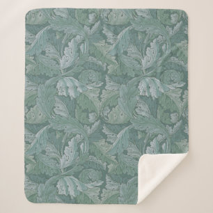 William Morris Acanthus Leaf Teal Blue Pattern Sherpa Blanket