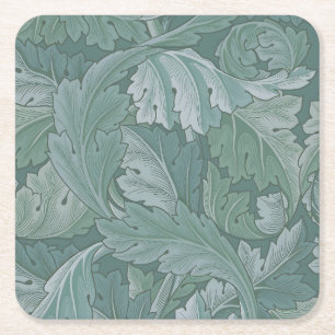William Morris Acanthus Leaf Teal Blue Pattern Square Paper Coaster