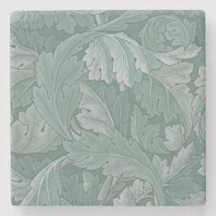 William Morris Acanthus Leaf Teal Blue Pattern Stone Coaster