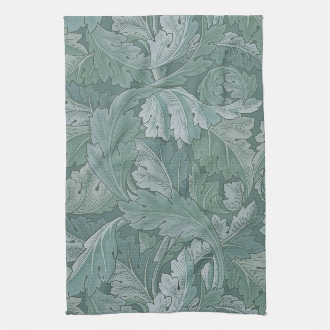 William Morris Acanthus Leaf Teal Blue Pattern Tea Towel (Vertical)