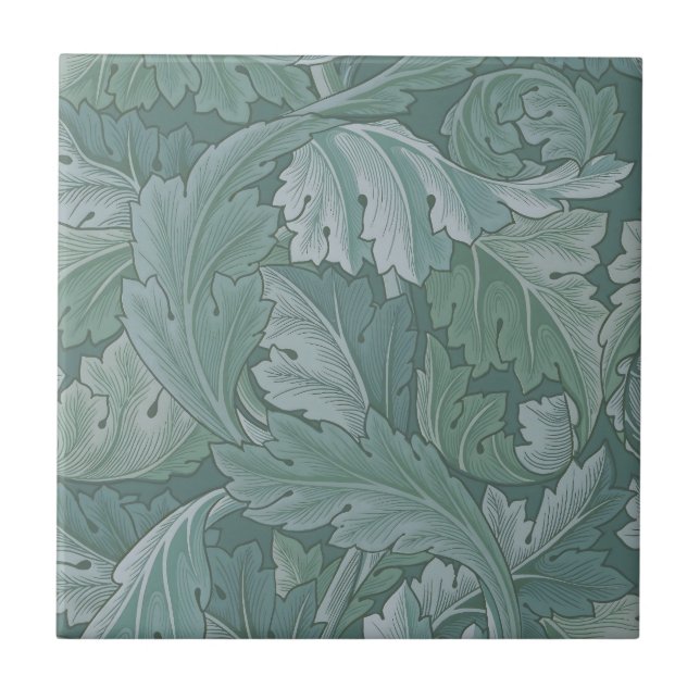 William Morris Acanthus Leaf Teal Blue Pattern Tile (Front)