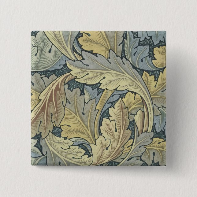 William Morris Acanthus Leaves Floral Art Nouveau 15 Cm Square Badge (Front)