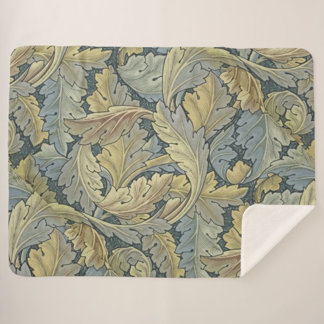 William Morris Acanthus Leaves Floral Art Nouveau Sherpa Blanket (Front (Horizontal))