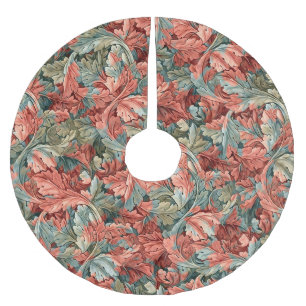 William Morris Acanthus Rust Red Sage Green Brushed Polyester Tree Skirt