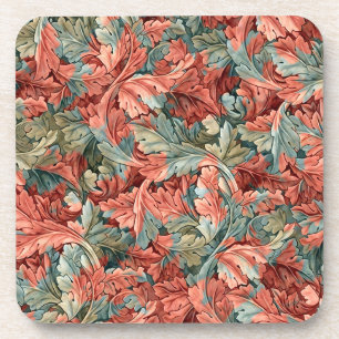 William Morris Acanthus Rust Red Sage Green Coaster